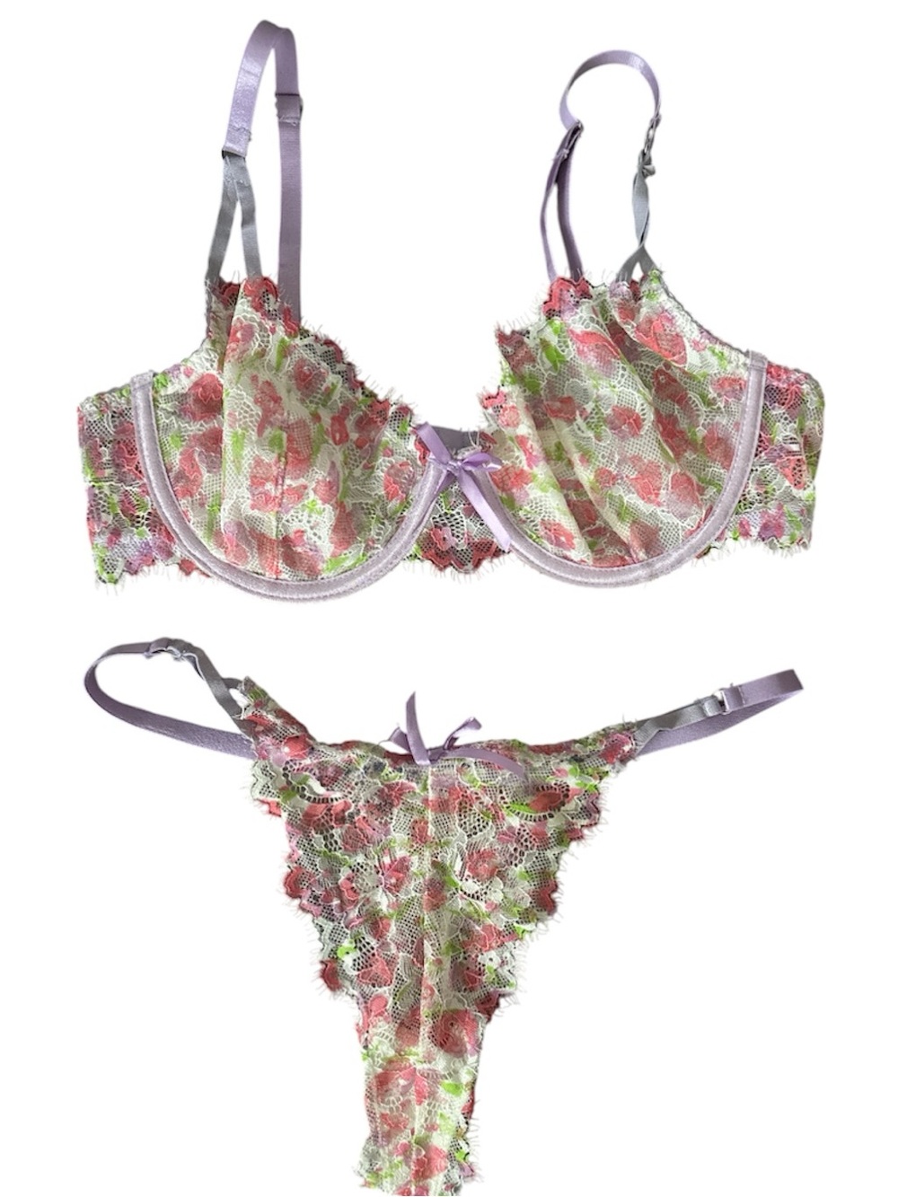 Lavender Floral Lace Underwire Bra & Thong Set- new
